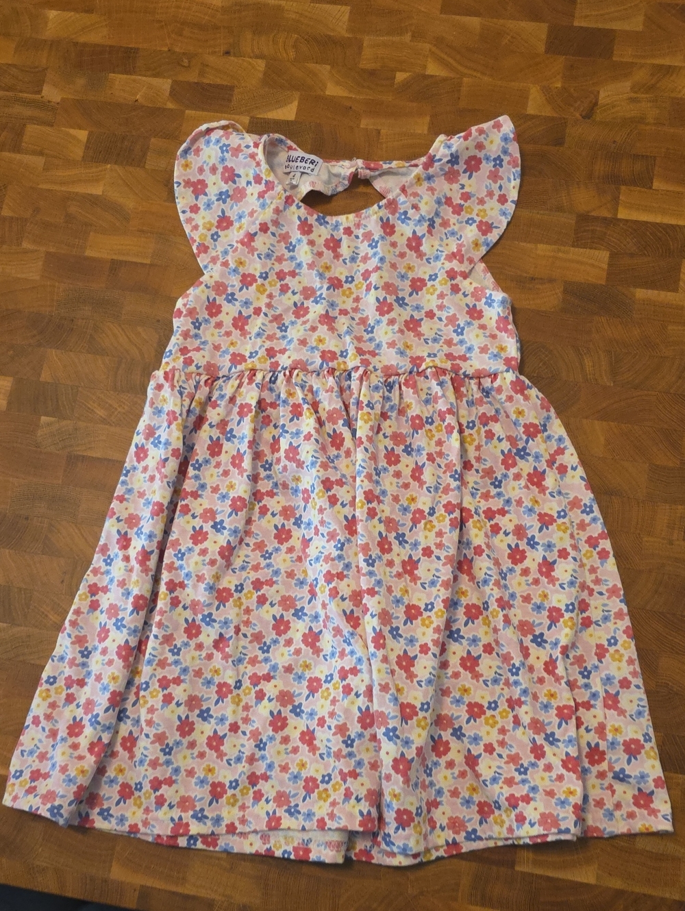 Blueberi Boulevard Pink Multi Floral Flutter-Sleeve Dress